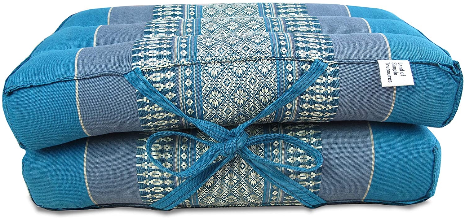 Cojín de meditación plegable Land of Simple Treasures – Almohada extra firme para yoga – Relleno de fibra tailandesa natural de Kapok – piso convertible, asiento para silla