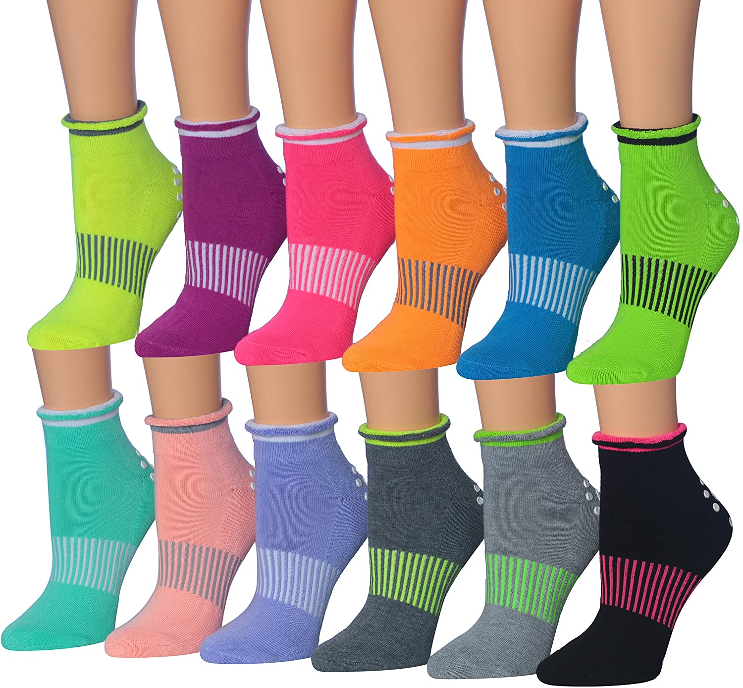 Ronnox - 12 pares de calcetines antideslizantes de silicona para yoga, pilates y barras, para mujer