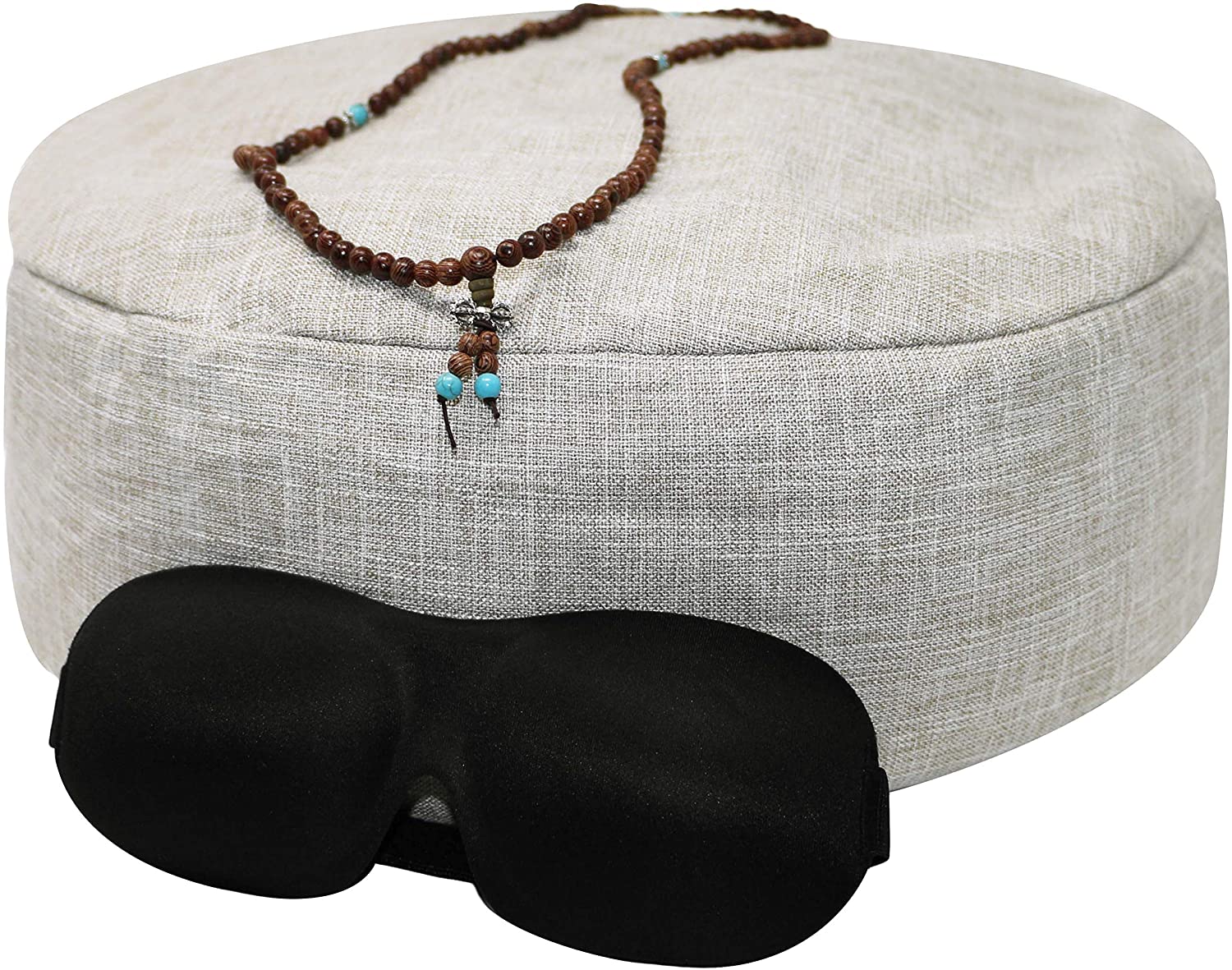 Existentials - Cojín de meditación de trigo sarraceno con máscara para los ojos, collar de mala y libro electrónico – Mejora la postura y nunca más sufre de las extremidades del número | Uso como un cojín de yoga Zafu | Talla única grande para todos...