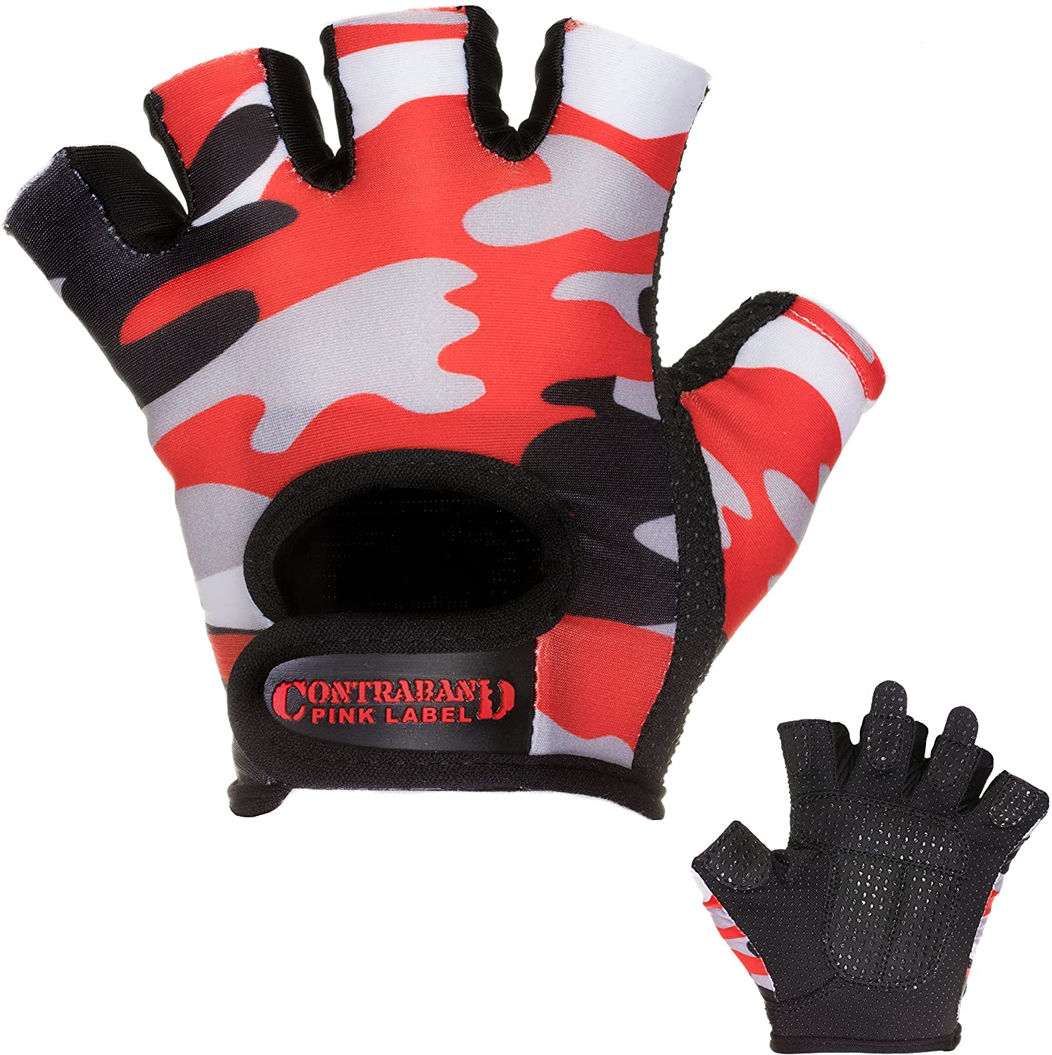 Contraband Pink Label 5217 - Guantes de elevación con estampado de camuflaje para mujer (par) - Ligeros veganos medianos acolchados de microfibra amara cuero con agarre de silicona