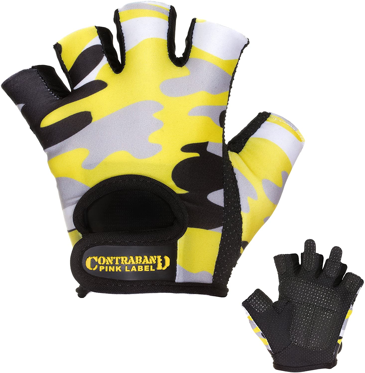 Contraband Pink Label 5217 - Guantes de elevación con estampado de camuflaje para mujer (par) - Ligeros veganos medianos acolchados de microfibra amara cuero con agarre de silicona