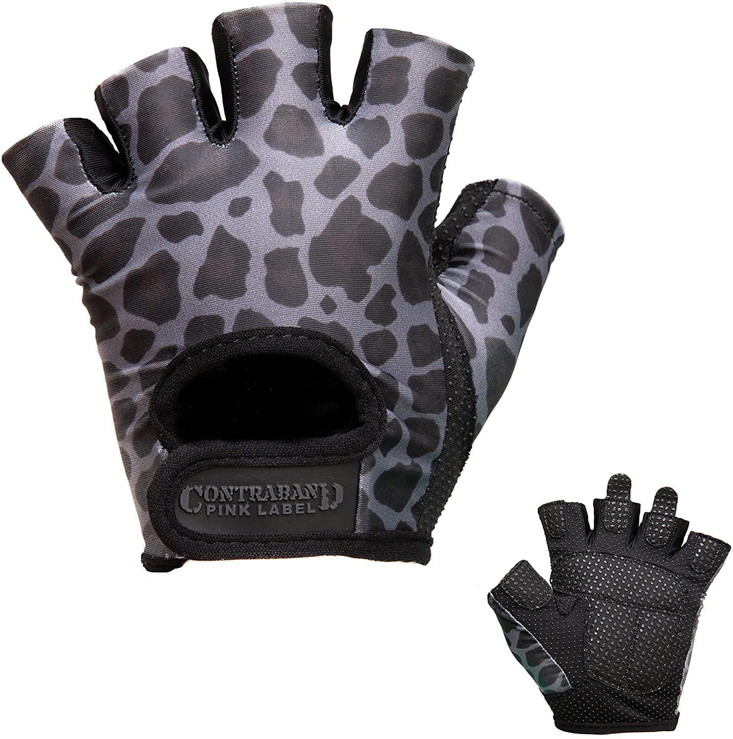 Contraband Pink Label 5297 - Guantes de elevación con estampado de leopardo para mujer, 2 pares, ligero, vegano, mediano, acolchado de microfibra amara, cuero con agarre de silicona