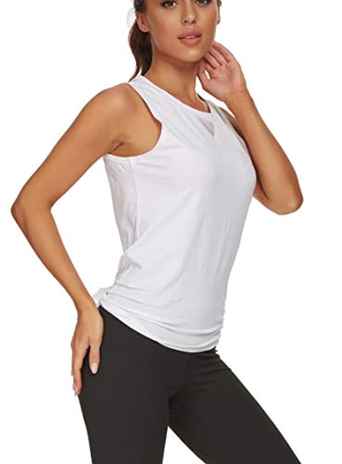  Camiseta de yoga sin mangas de compresión súper suave para mujer,  camiseta deportiva con brasier acolchado (color lila, talla S) : Ropa,  Zapatos y Joyería