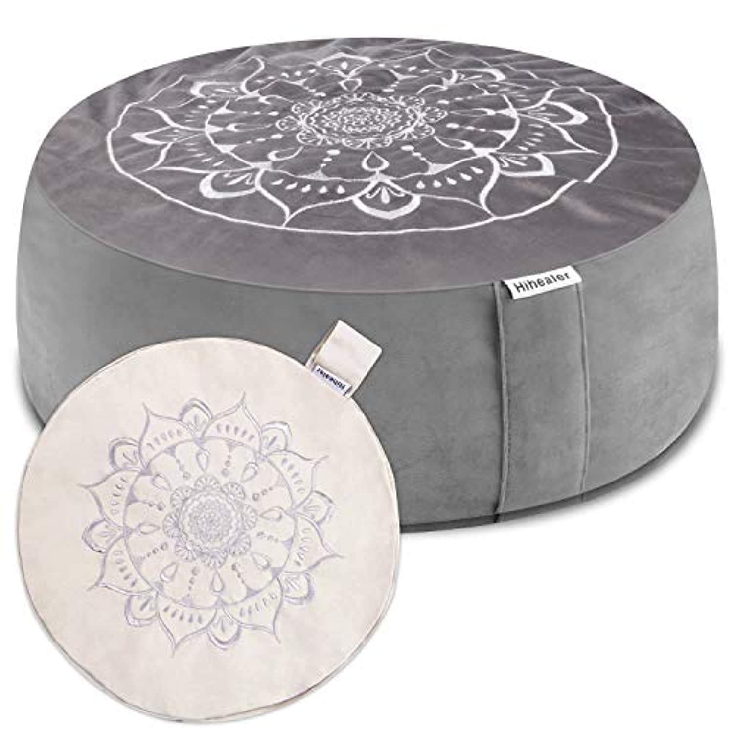 Yogavni Kit de cojines de meditación – Almohada redonda de meditación Zafu  rellena de trigo sarraceno/cojín de yoga con una almohada grande de suelo