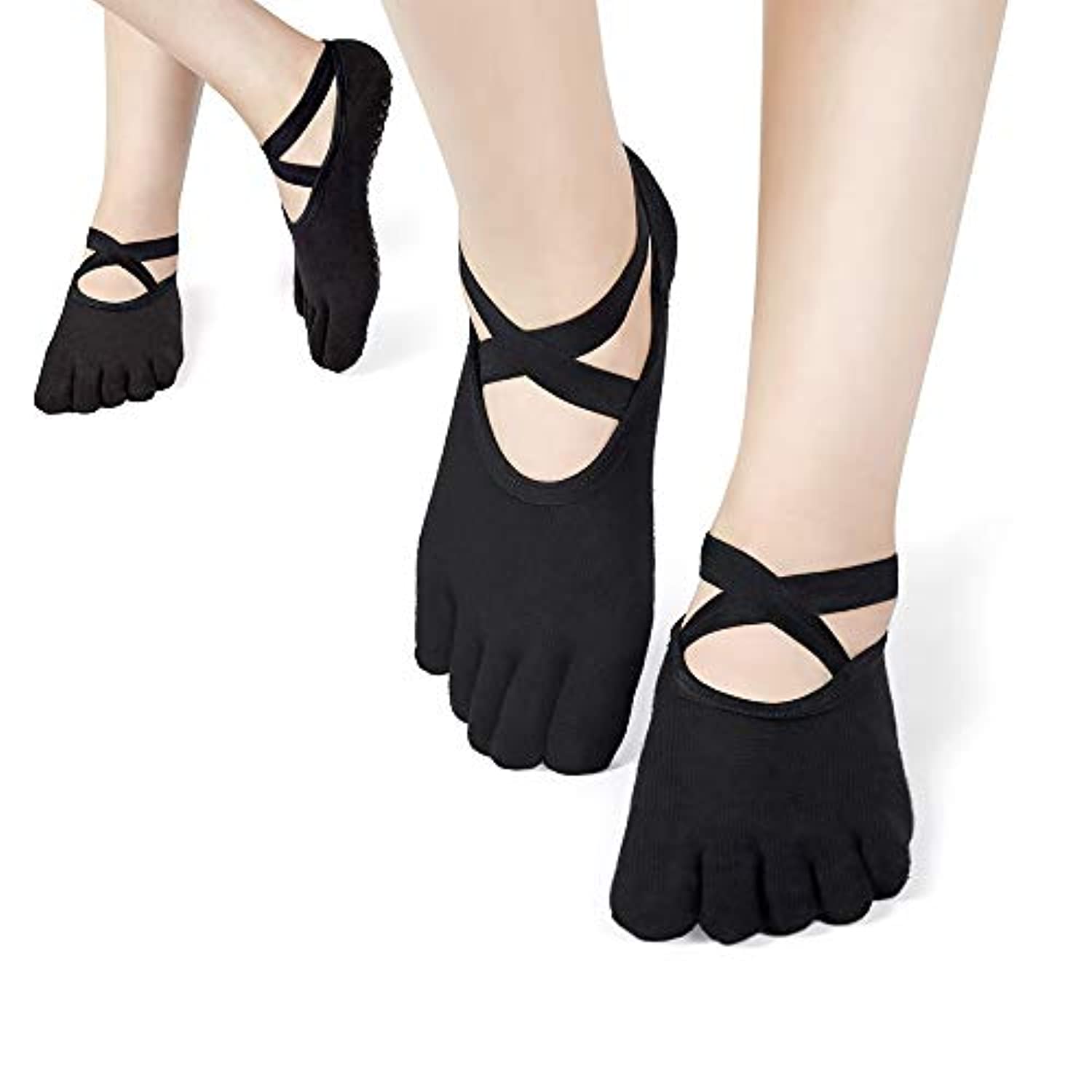  Laiiqi Calcetines de yoga con agarres para mujer, calcetines de pilates  antideslizantes para entrenamiento descalzo, 2 Pairs negro : Deportes y  Actividades al Aire Libre