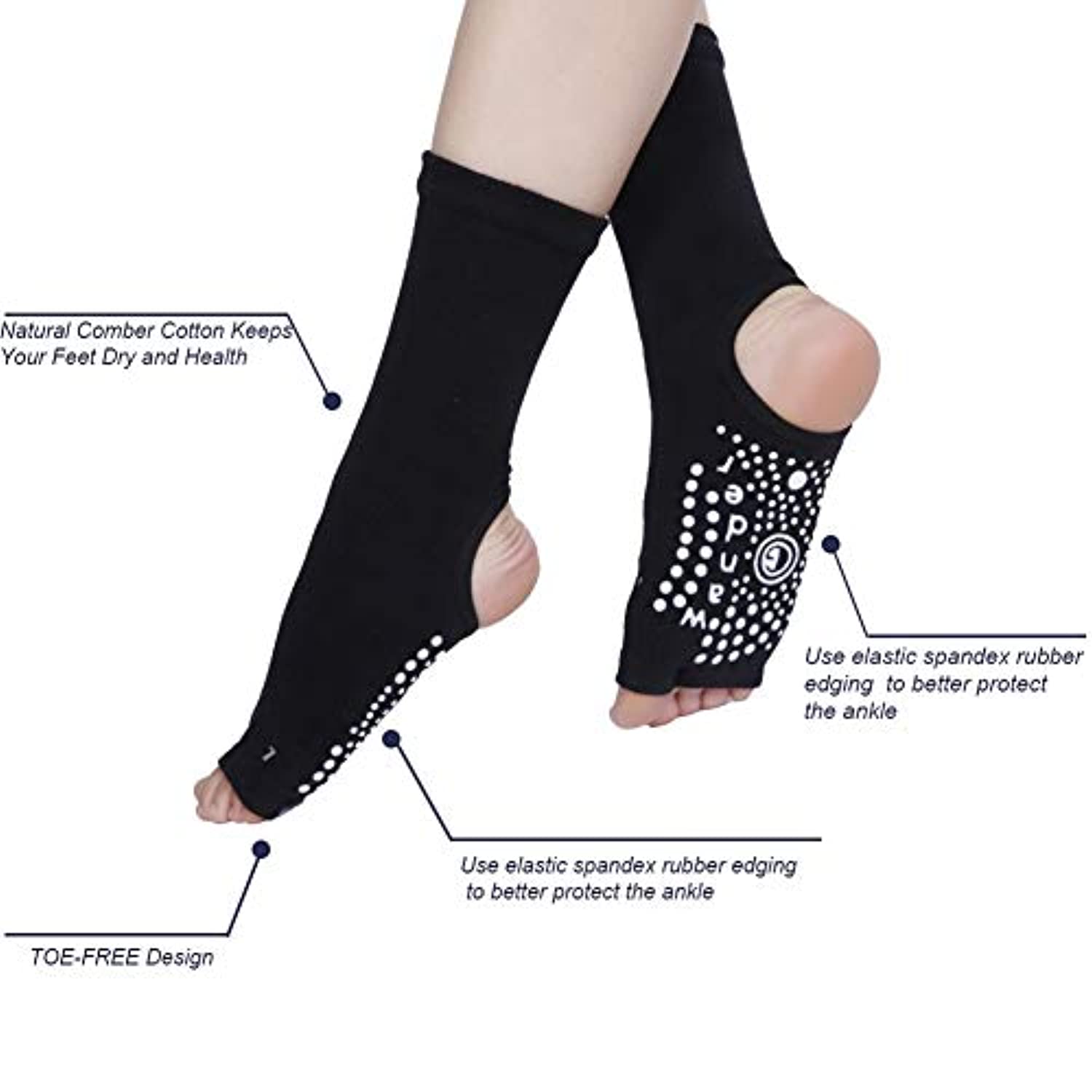 JADIC - Calcetines de pilates para mujer con agarre, antideslizantes, sin  dedos, para ballet, yoga, bar, baile, tamaño libre