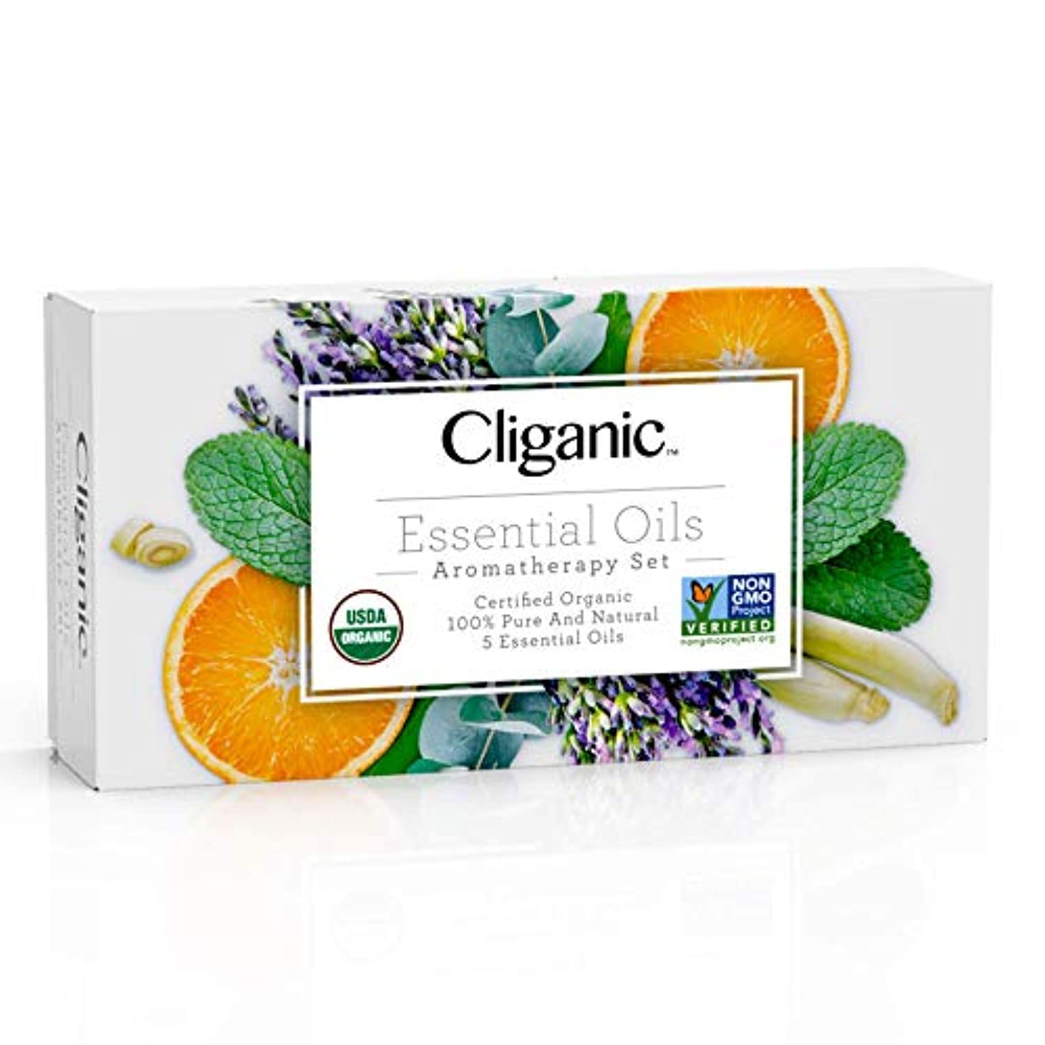 Cliganic USDA - Juego de aceites esenciales orgánicos para aromaterapia (6  superiores), 100% puro y natural, menta, lavanda, eucalipto, árbol de té