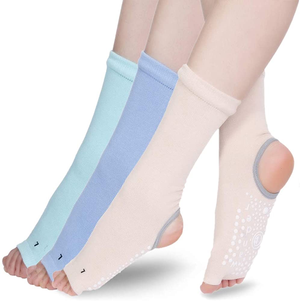 Sintege 12 pares de calcetines largos de yoga para mujer con empuñaduras,  antideslizantes, con agarre de