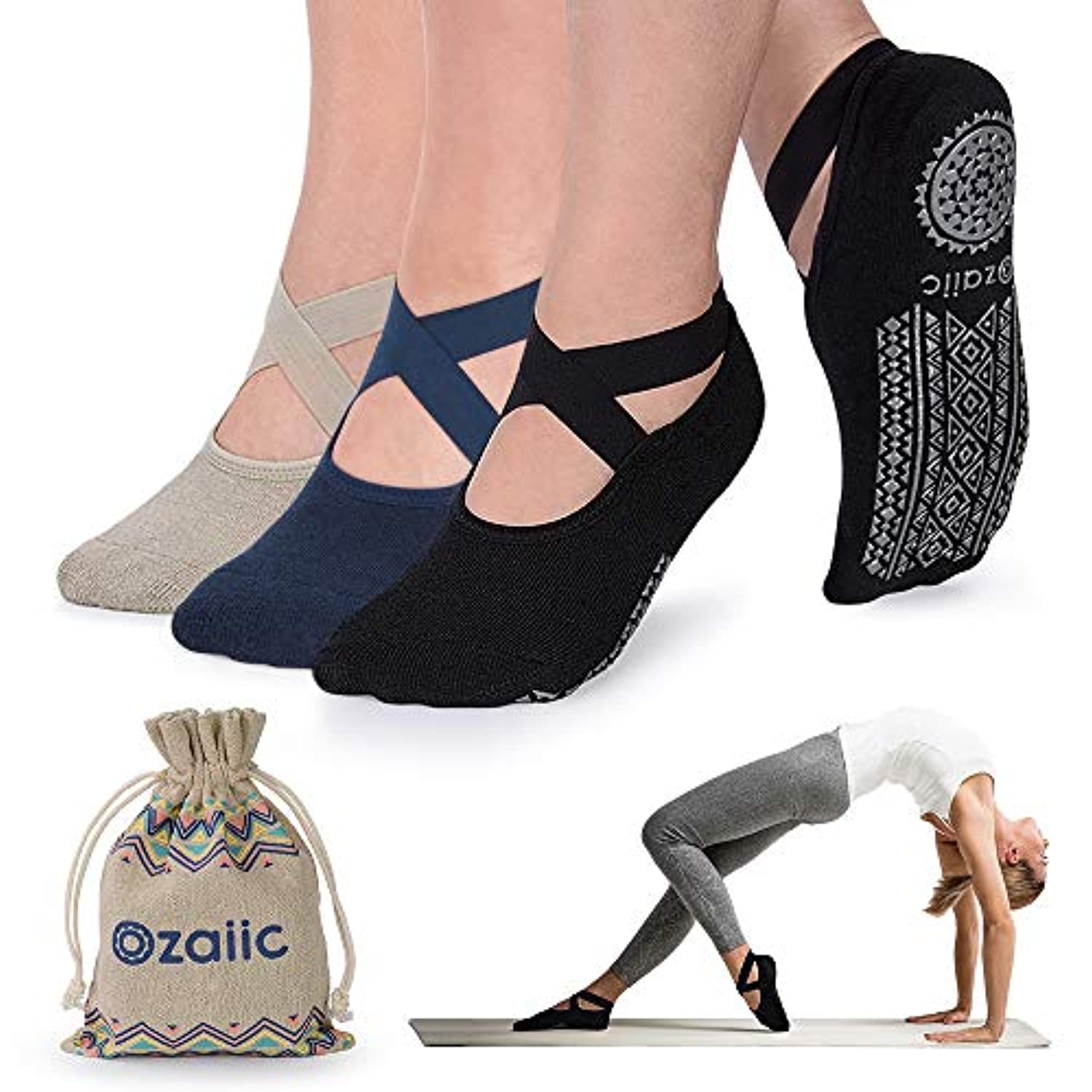 Calcetines antideslizantes para yoga, pilates, barre, fitness, hospita –