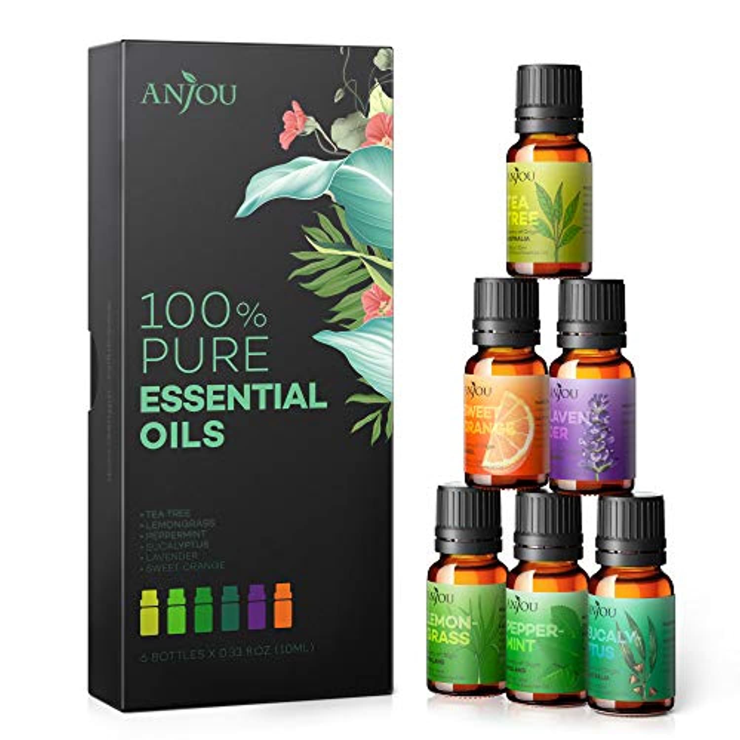  Folkulture Juego de 6 aceites esenciales para difusor, difusor  de aromaterapia, aromas de aceite para el hogar, bálsamo de salvia blanca,  madera de cedro, naranja, té verde, sal de océano y