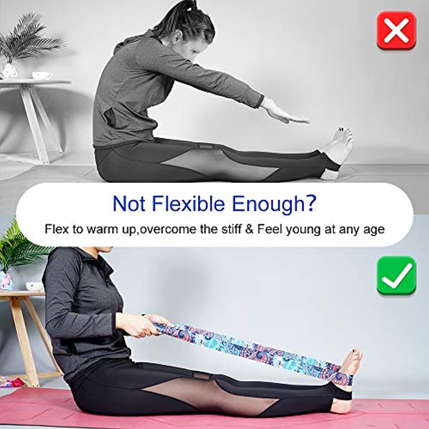 Correa elástica para yoga, multibucle para terapia física, pilates, yoga,  danza y gimnasia y banda elástica flexible para pilates