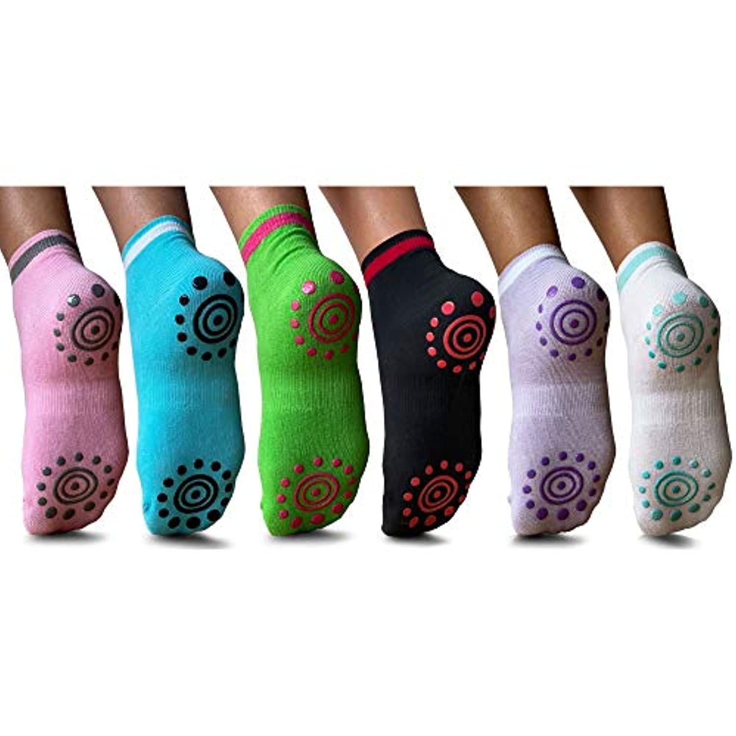 YogiSocks Juego de 6 calcetines antiderrapantes, con máximo agarre, para  yoga, pilates, barre Bikram, hospital, para las mujeres