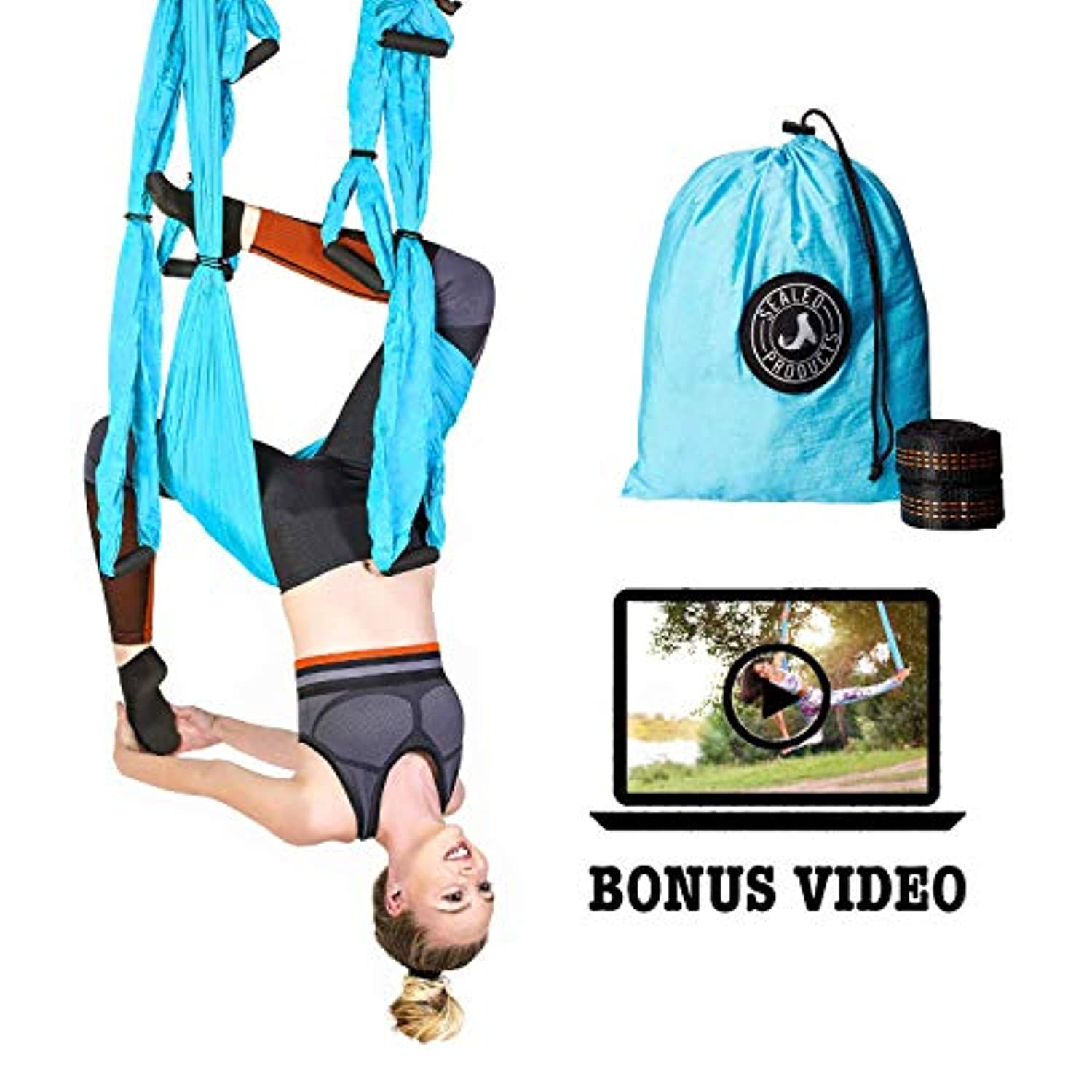 Columpio De Yoga Aéreo Azul Set Hamaca Yoga Trapecio Sling –