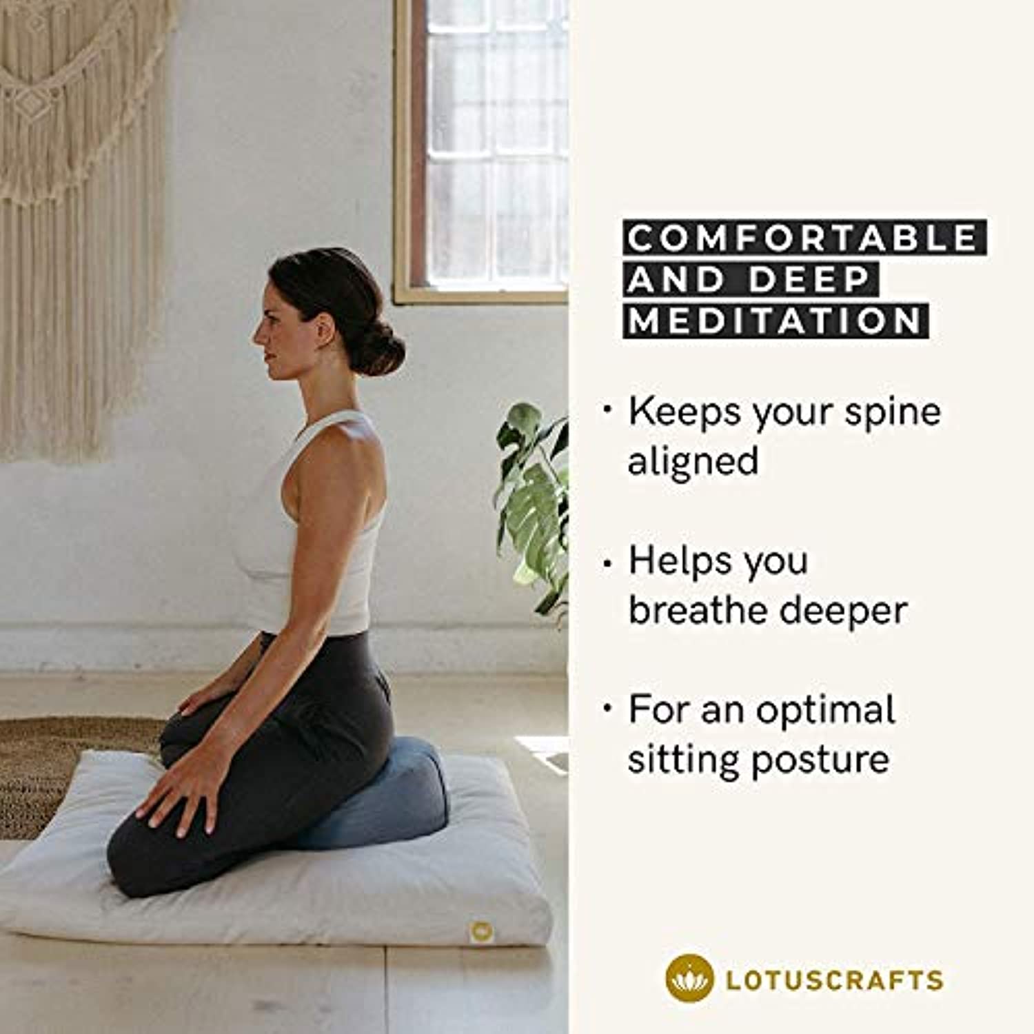Cojin Meditacion Lotuscraft - Altura 15 cm - Relleno de Espelta - Cubierta  en Algodón Lavable