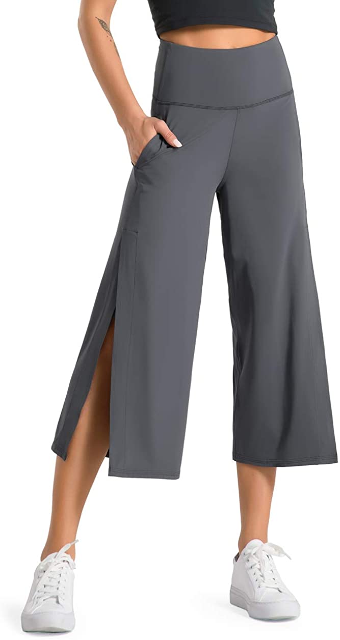 HDE Pantalones de yoga de algodón de pierna ancha de talla grande para  mujer, leggings de entrenamiento de cintura alta