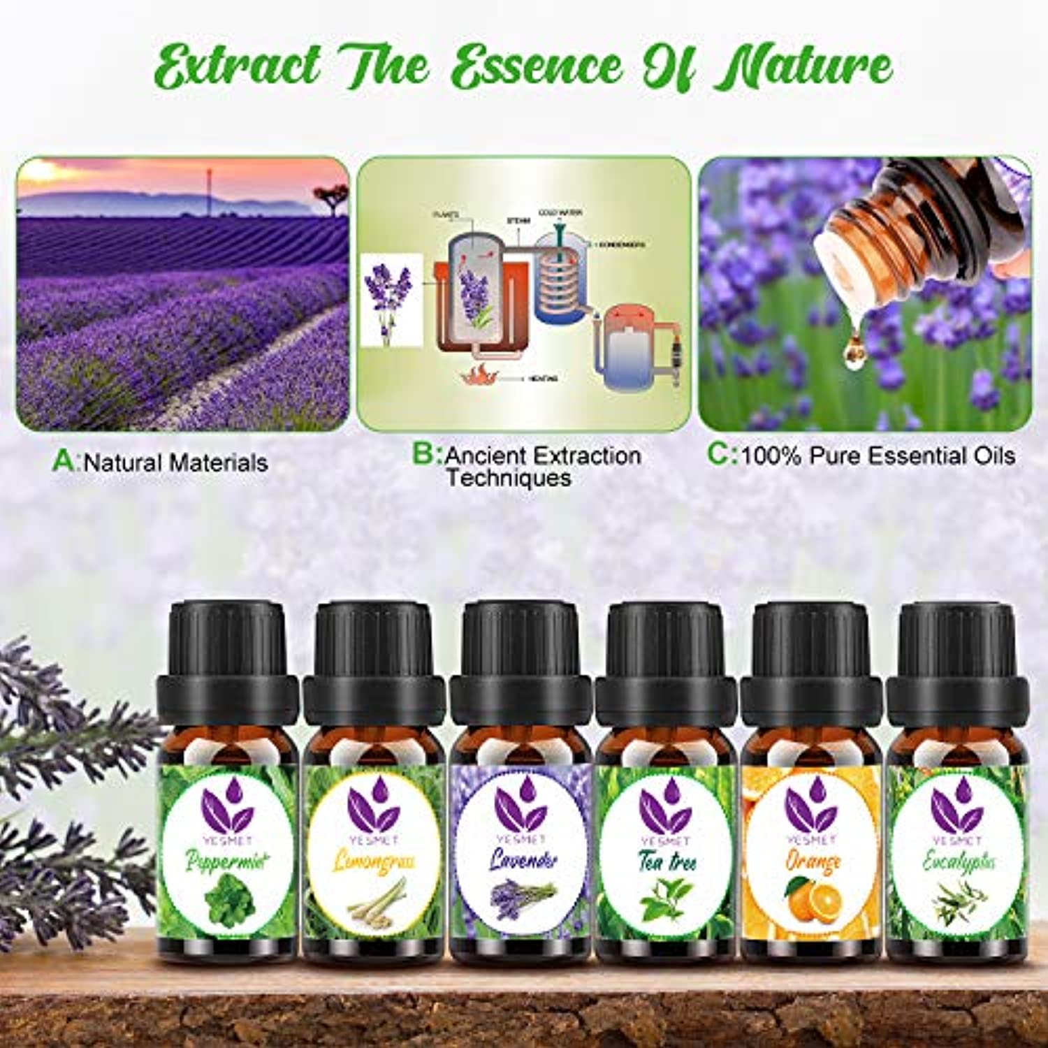 Essential Oils Set for Diffuser YESMET 100% Pure Natural and Therapeut –