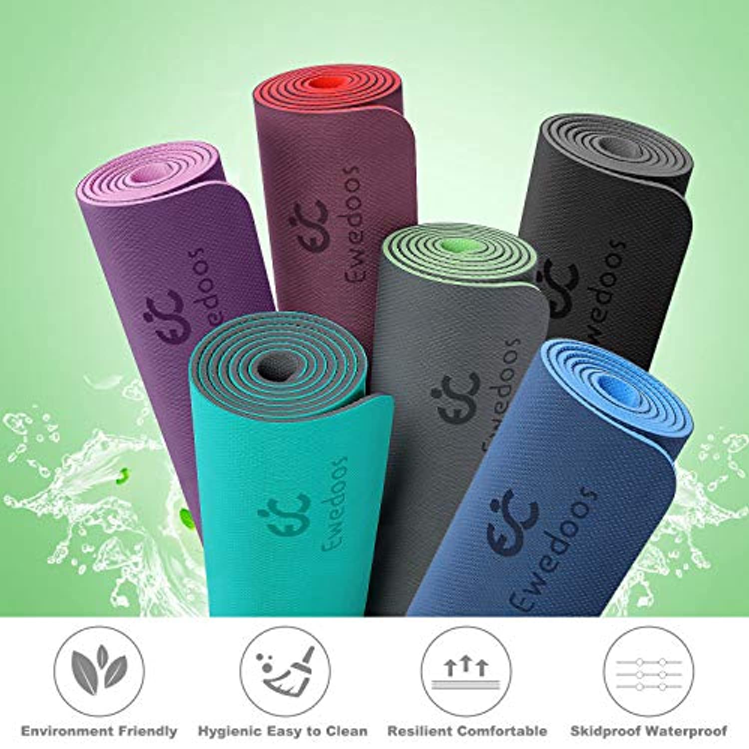 QTT - Esterilla de yoga (TPE, antideslizante, para yoga, gimnasia, pilates,  ejercicios de suelo, color C, tamaño: 0.236 in)