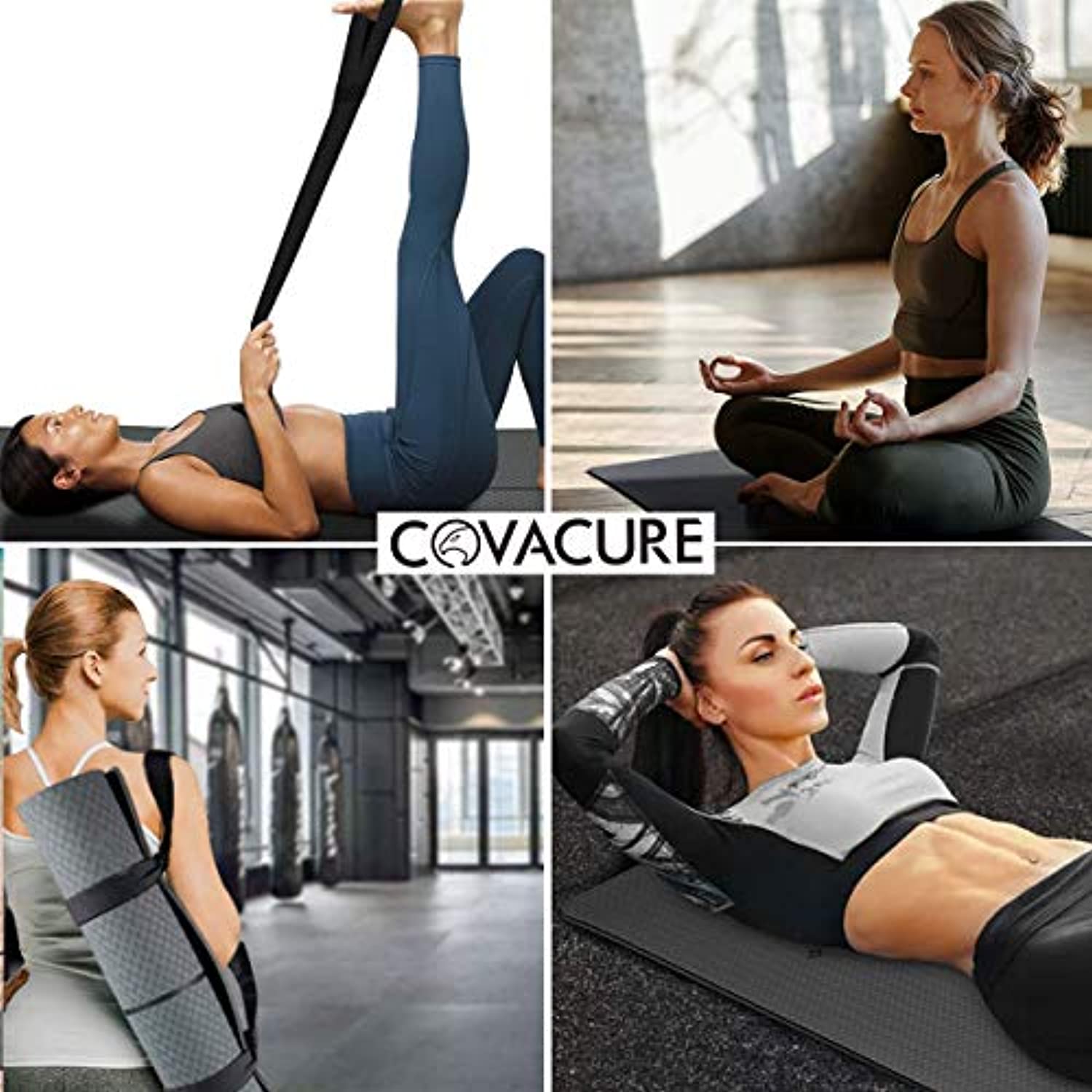 Covacure - Esterilla de yoga antideslizante, ecológica, con correa de  transporte, estera de entrenamiento para yoga, pilates y ejercicios de suelo