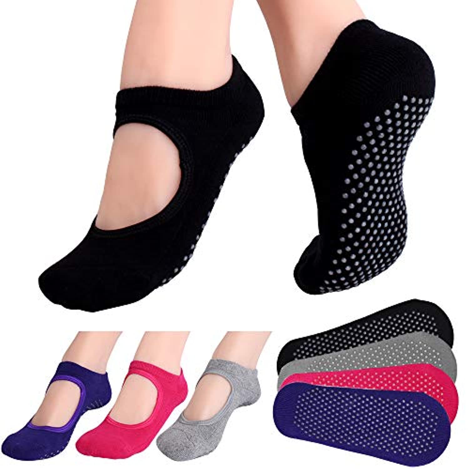 Hicdaw 4 pares de calcetines de yoga para mujer, antideslizantes, calc –