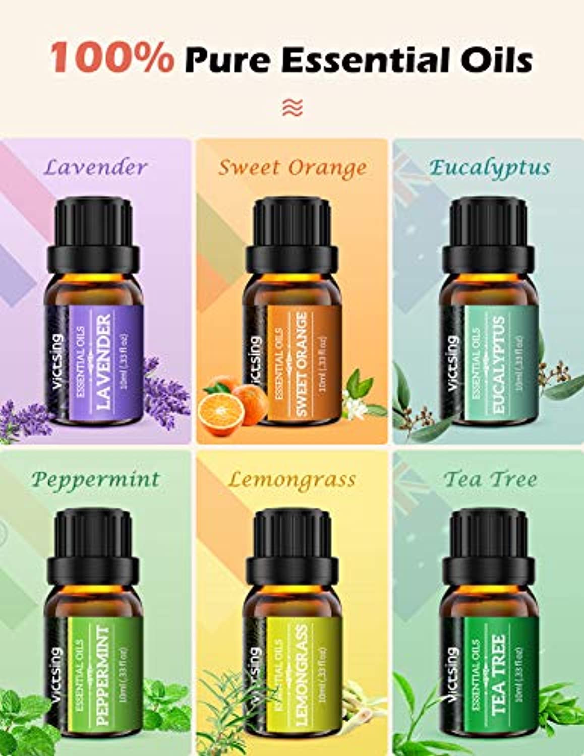 Herbs - Difusor de aromaterapia de 16.9 fl oz+6 aceites esenciales, 5 en 1  que cambia de color y difusor ultrasónico de aroma, temporizador y apagado