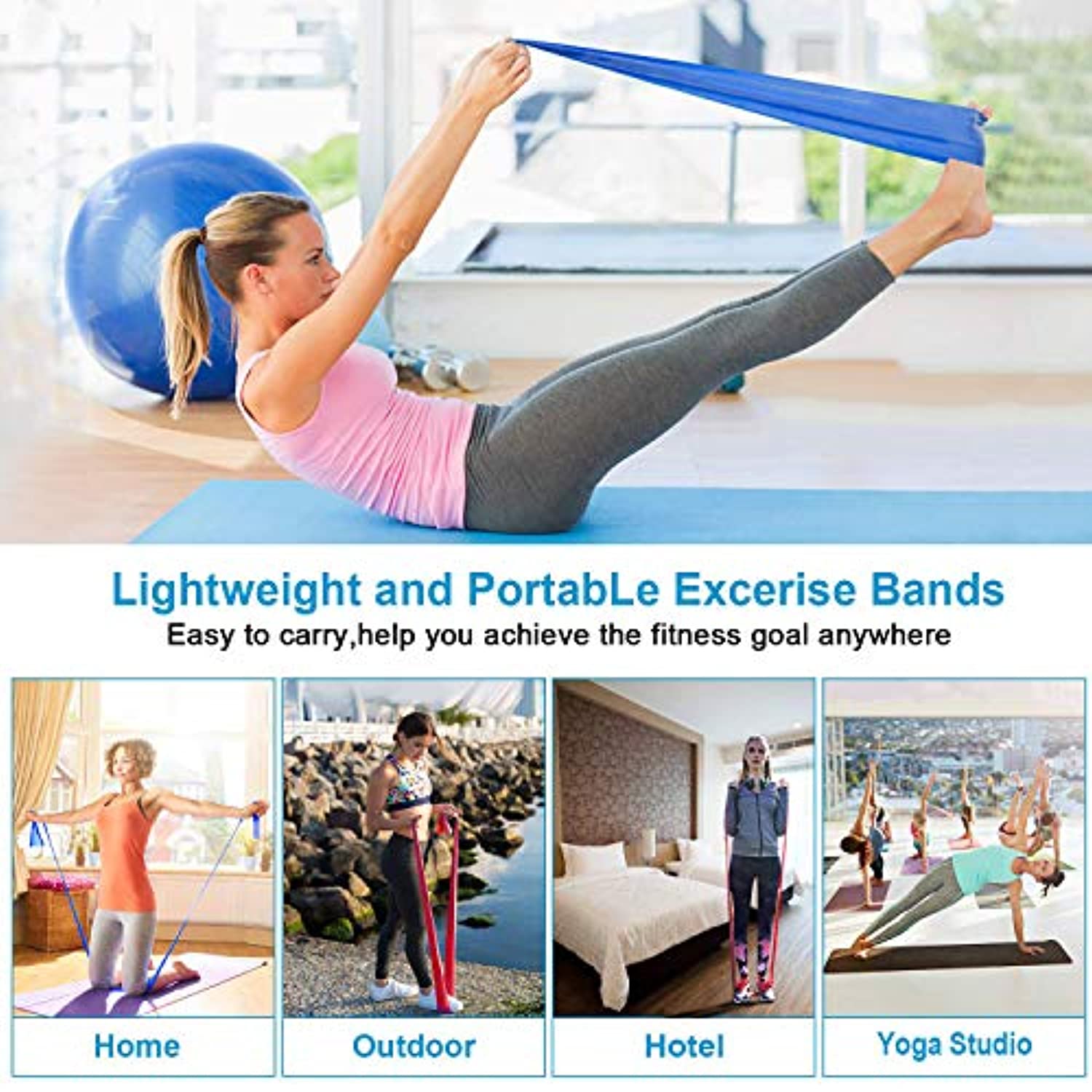  FGJH Fitness - Juego de bandas de goma para ejercicios de  entrenamiento en el gimnasio y gimnasio para entrenamiento en casa,  elástico de resistencia de yoga 0429 (color: azul 20 libras