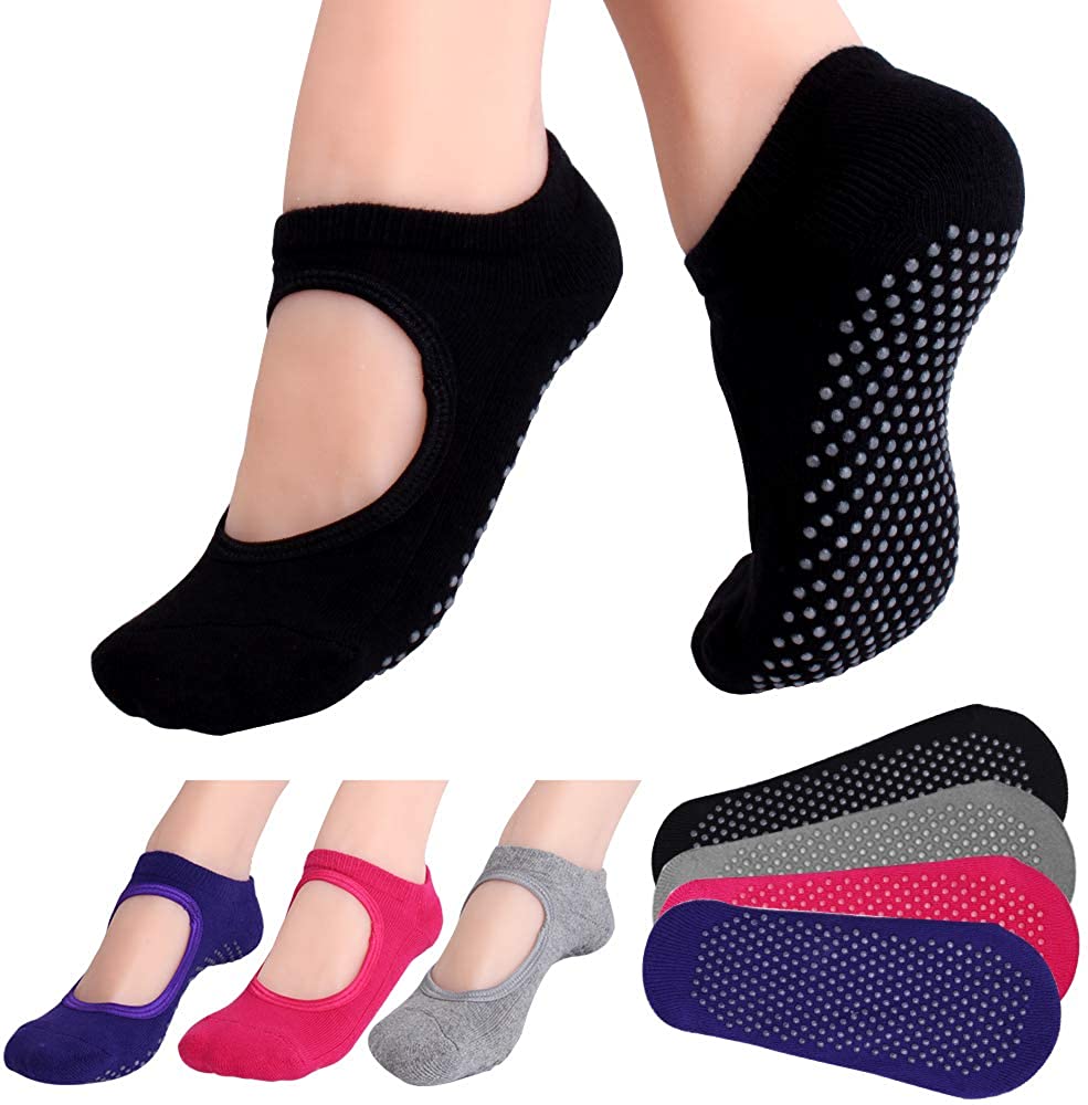 Hicdaw 4 pares de calcetines de yoga para mujer, antideslizantes, calc –