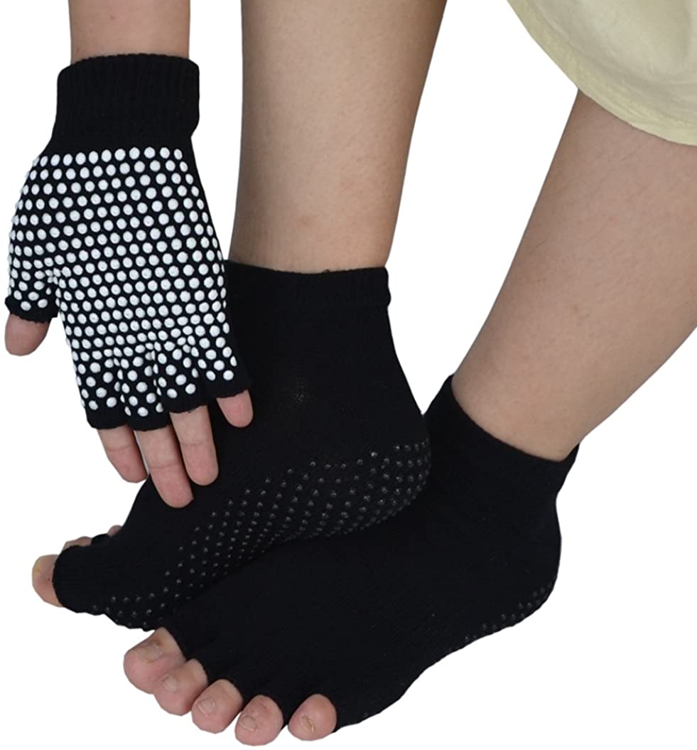 Fingerless Exercise Non Slip Yoga Pilates Gloves Socks with Silicone Dots