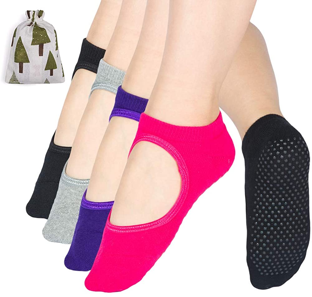 Calcetines de yoga antideslizantes para pilates con agarres puros