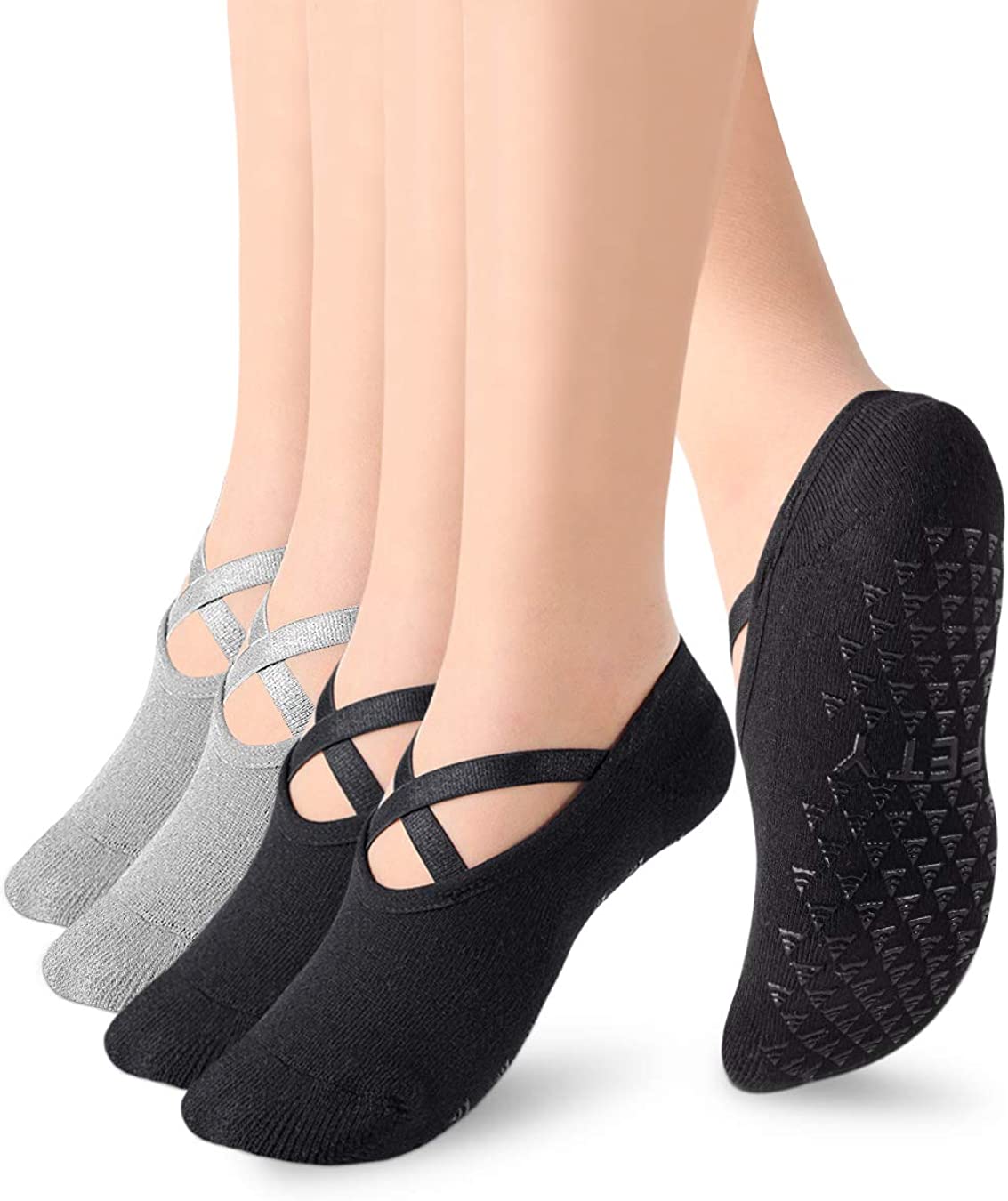 Calcetines de yoga con empuñaduras para mujeres, calcetines