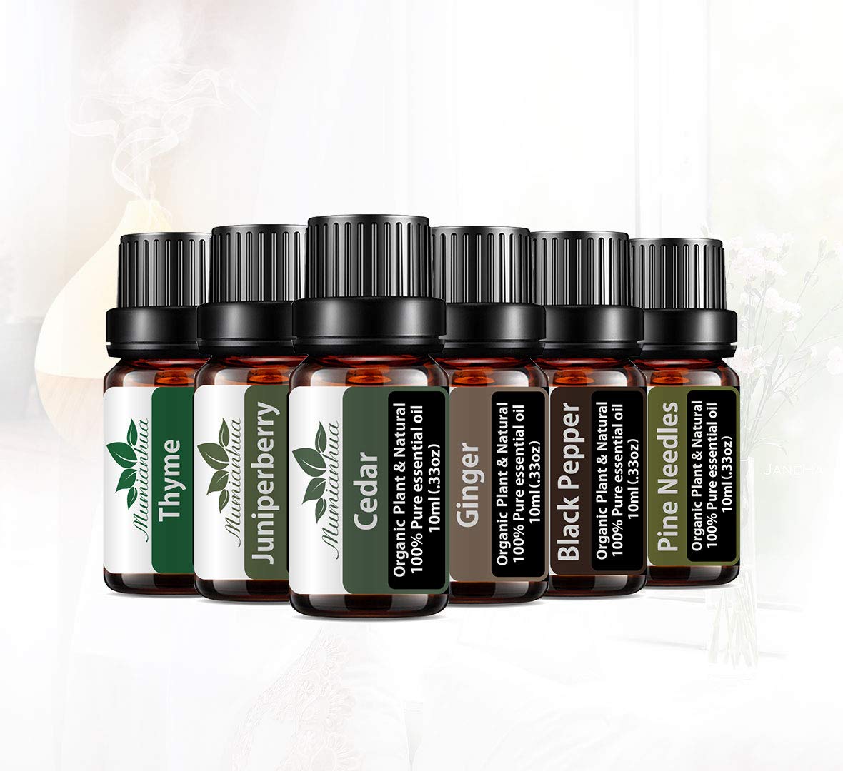  Juego de aceites esenciales de menta aromaterapia para  humidificador, 3 unidades de 0.3 fl oz de aceite esencial de jazmín  orgánico para difusor, kit de aceites de árbol de té 100%
