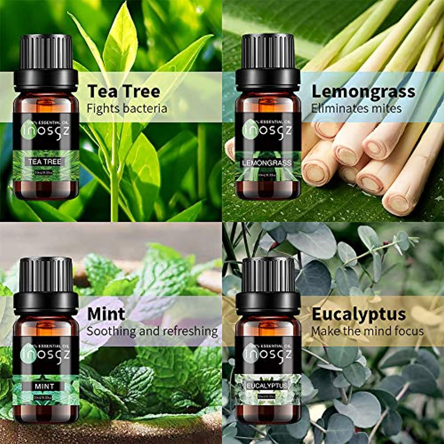 Cliganic USDA - Juego de aceites esenciales orgánicos para aromaterapia (6  superiores), 100% puro y natural, menta, lavanda, eucalipto, árbol de té