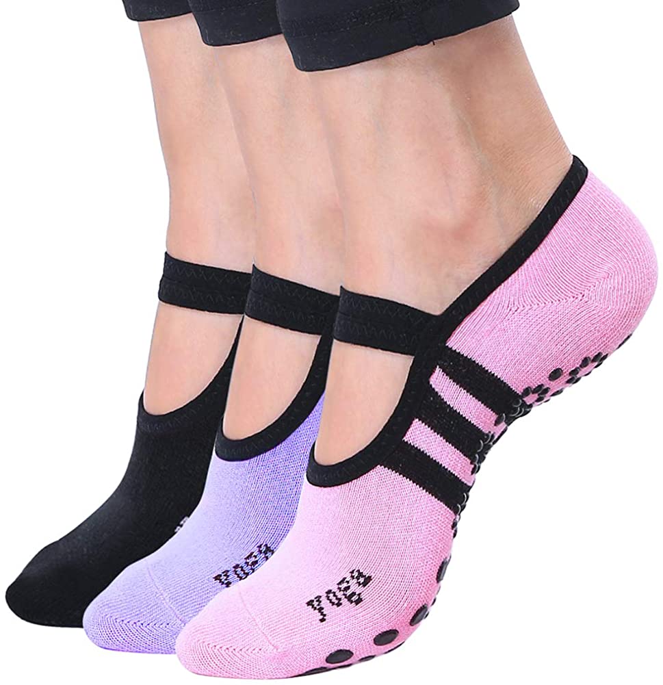 Calcetines de yoga para mujer antideslizante con correas para