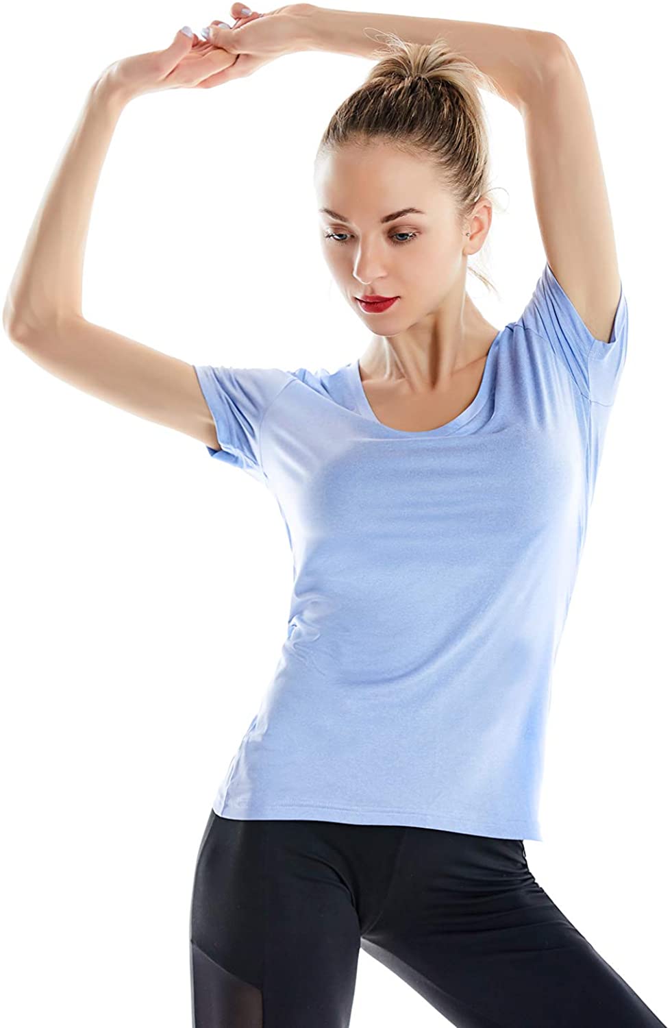 Camiseta de manga corta para mujer Dri Fit cuello redondo para gimnasi –