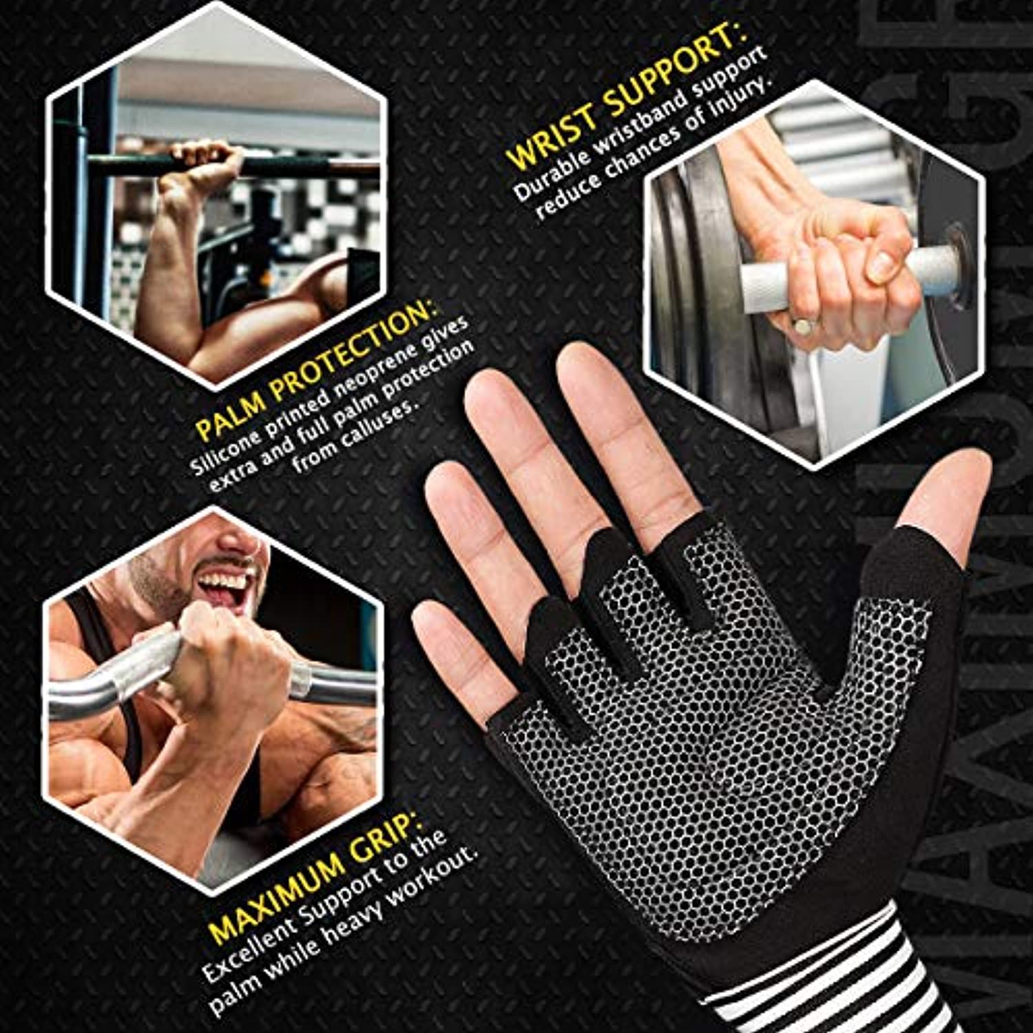LIOOBO 1 par de guantes de levantamiento de pesas, protección completa de  la palma, agarre extra, guantes de levantamiento de pesas, suministros