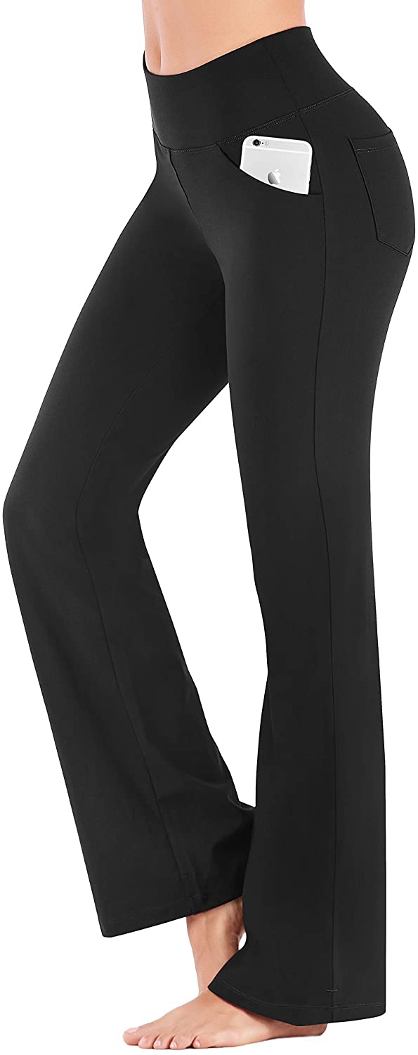 IUGA - Pantalones de yoga de mujer con corte para botas y bolsillos,  cintura alta, para entrenamiento, control de abdomen, 4 bolsillos,  pantalones de