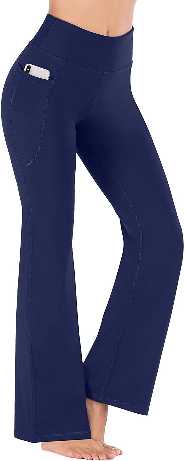 Pantalones Acampanados De Talle Alto En Azul Para Mujeres