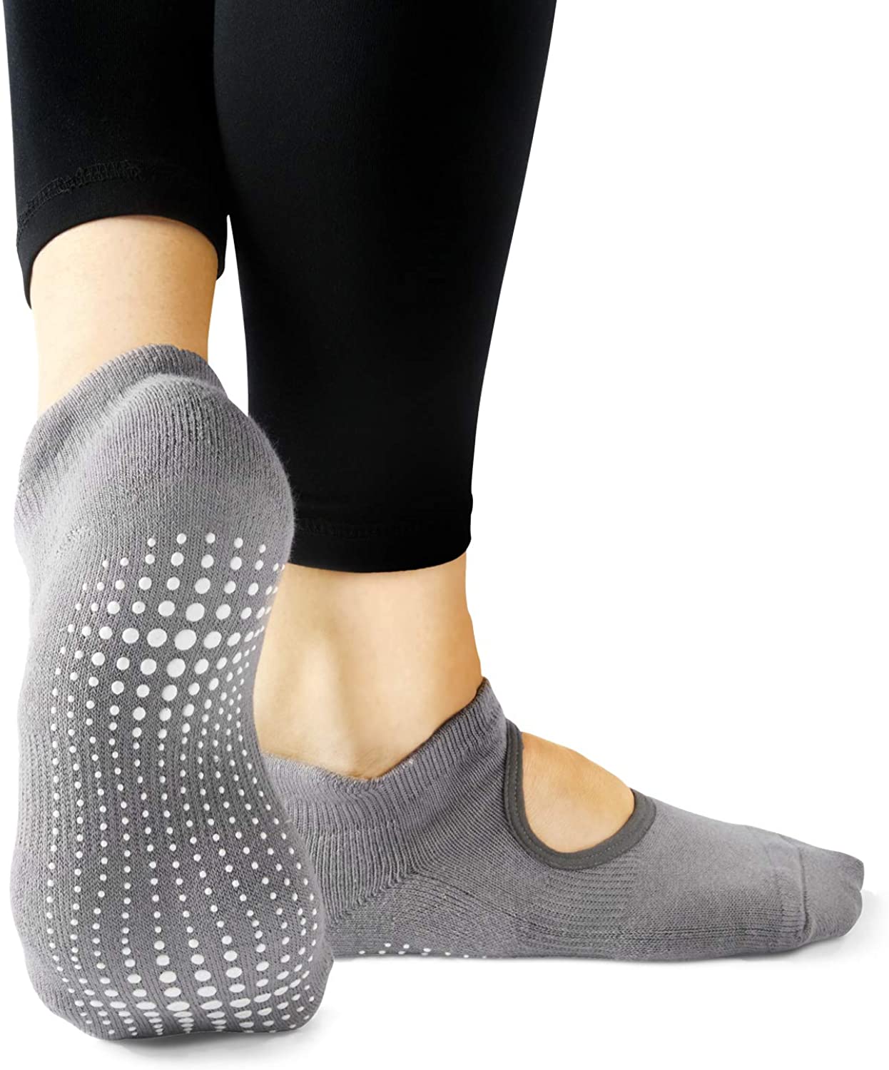4 pares de calcetines de pilates, calcetines deportivos antideslizantes  para barra, baile, negro gris Cola Calcetines antideslizantes de yoga