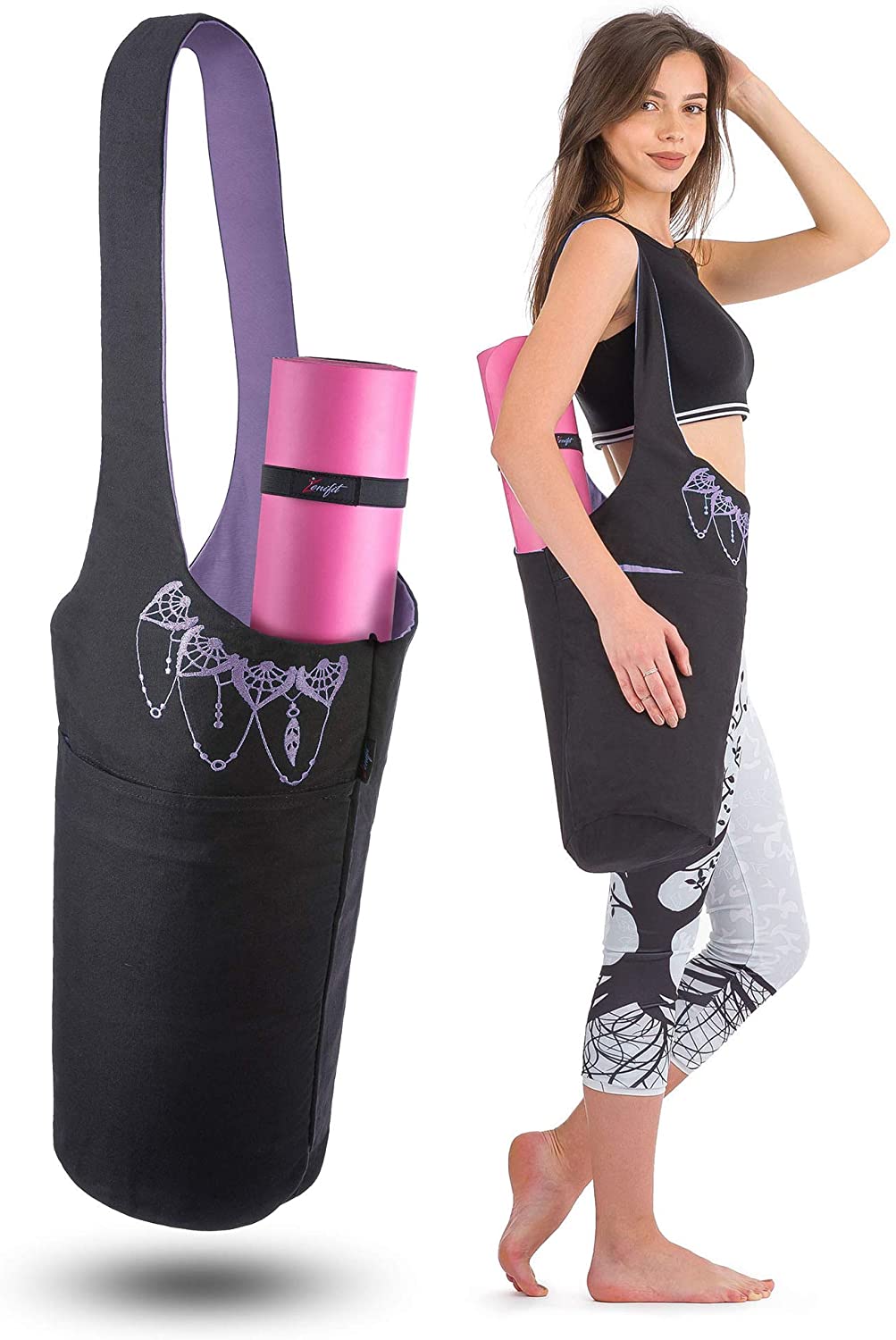 Bolsa de microfibra para esterilla de yoga con bolsa de accesorios  desmontable, lazo para sujetar la alfombra, bolsa grande multiusos para  gimnasio