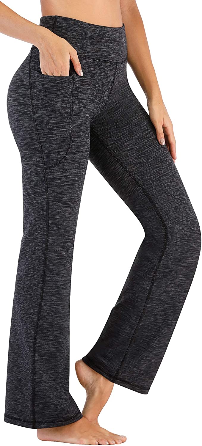 Pantalones de yoga cómodos con corte de bota para mujer con 2 bolsillos,  pantalón de vestir largo de contrabando Leggings suaves de cintura alta para