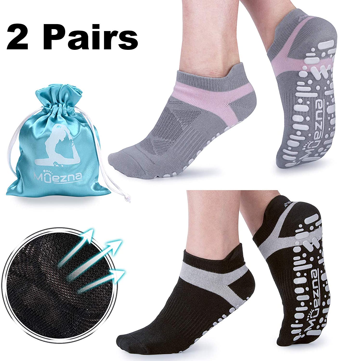 2 Calcetines Antideslizantes para Yoga para Mujer, Calcetines de Agarre  para Pilates, Cómodos Y Tran Yinane Calcetines de entrenamiento de baile