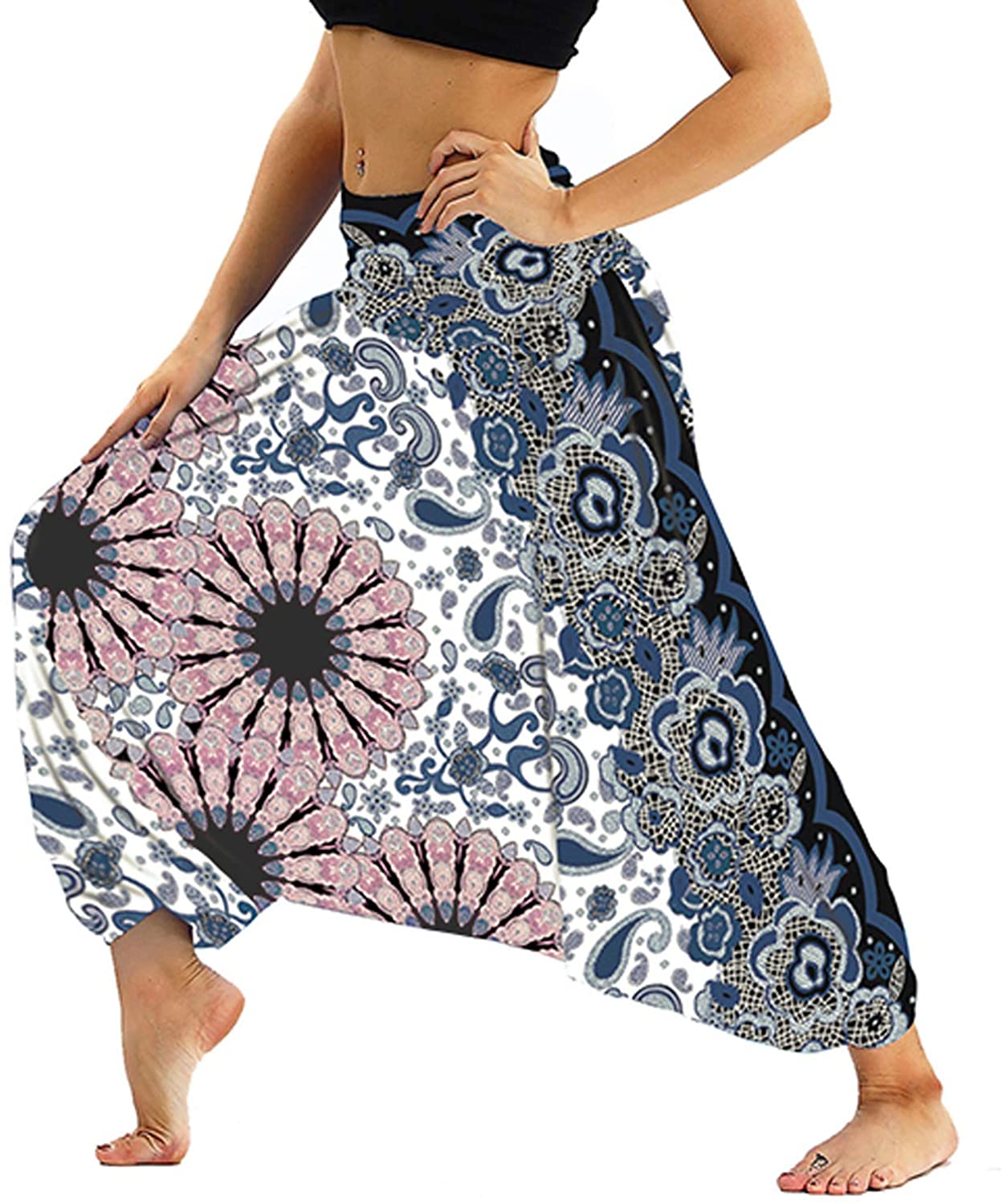 Lu's Chic - Pantalones holgados para mujer, estilo hippie indio, cintura  ahumada, bohemio, pantalones de yoga