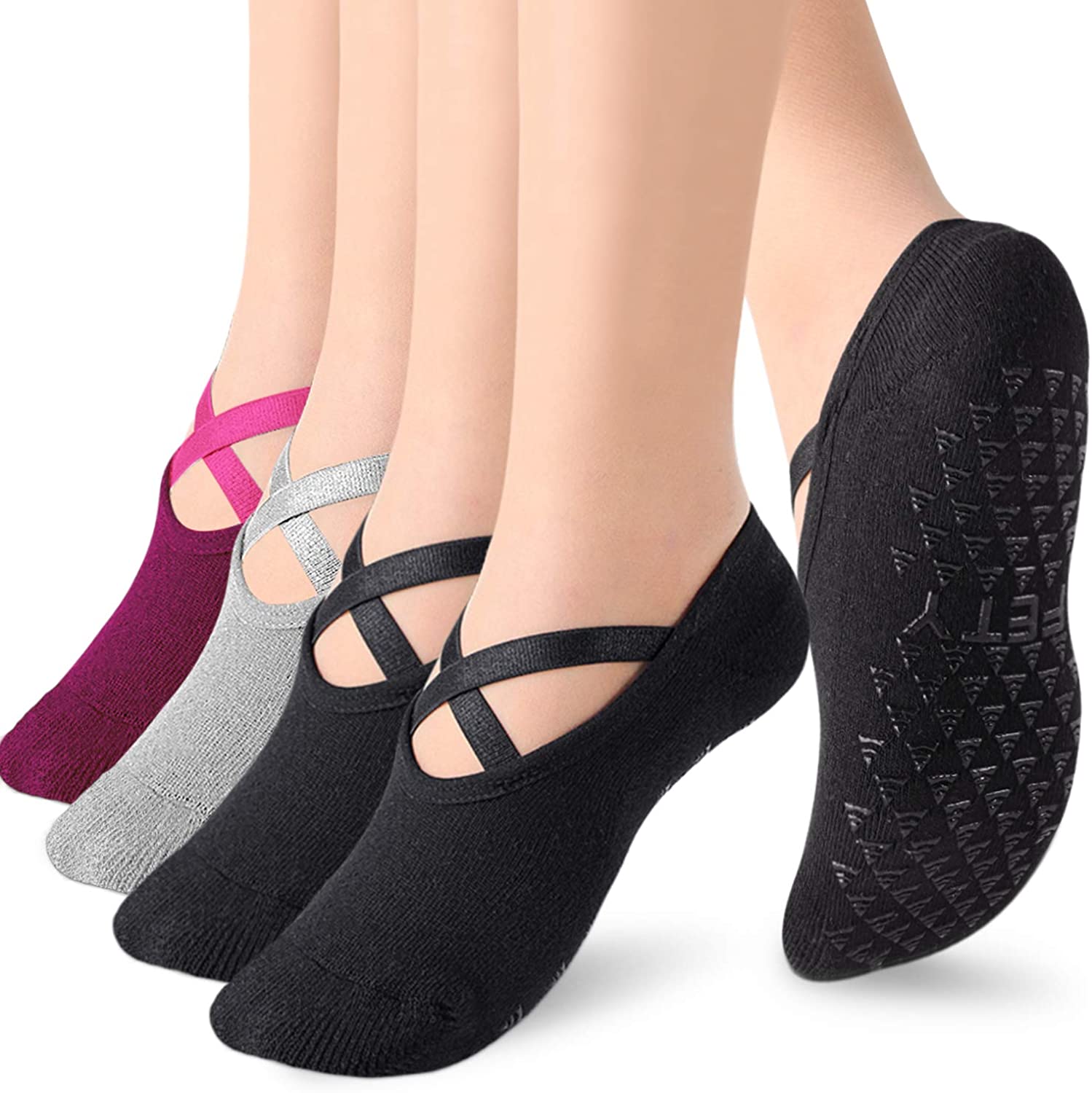 Calcetines de yoga con empuñaduras para mujeres, calcetines