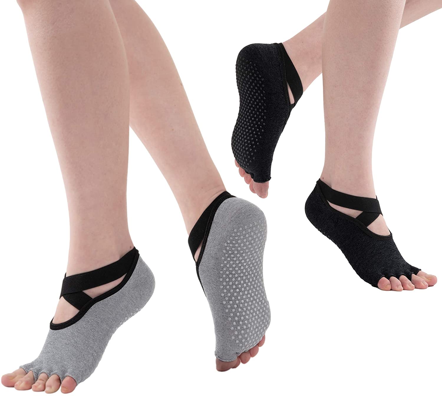 2x Zapatillas de yoga antideslizantes para mujer, calcetines de agarre para  pilates, flexibles con correas elásticas, hacen que tus pies sean fáciles  Yinane Calcetines de entrenamiento de baile