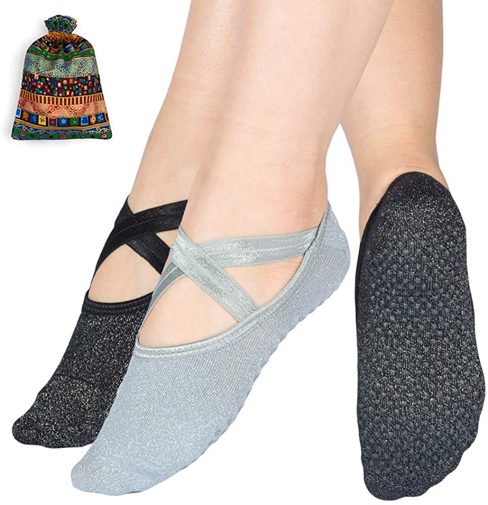 Calcetines de yoga antideslizantes para pilates con agarres puros para  ballet, danza descalzo, calcetines de entrenamiento