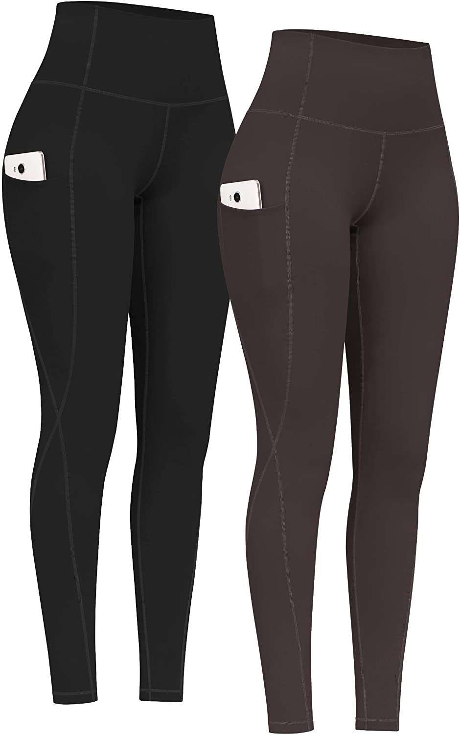 PHISOCKAT - Paquete de 2 leggins de talle alto con bolsillos