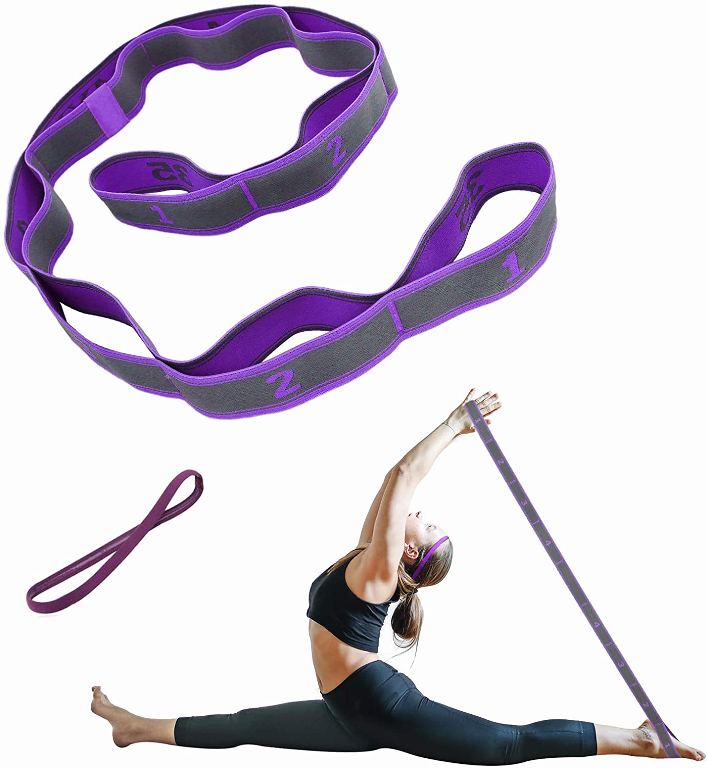  Correa elástica de yoga para terapia física, correas de yoga  con múltiples bucles para estirar, cinturón de estiramiento de pies, equipo  de terapia física, banda elástica para pilates, ejercicio, baile, azul 