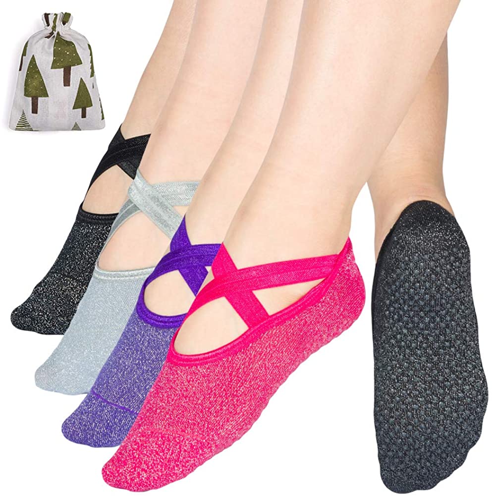 yeuG Calcetines de pilates antideslizantes con agarre para mujer,  calcetines de agarre para yoga, ballet, entrenamiento descalzo, calcetines  atléticos