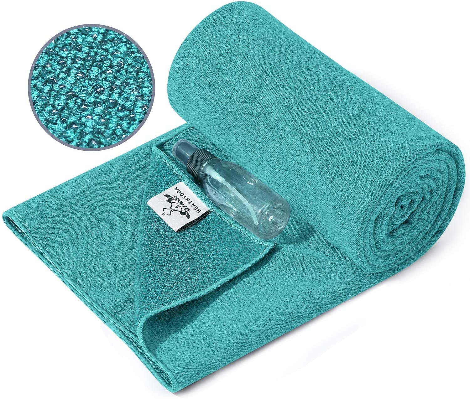 Heathyoga toalla de yoga antideslizante para yoga, esterilla de yoga con  agarre de silicona y botella de spray gratis, toalla de microfibra para