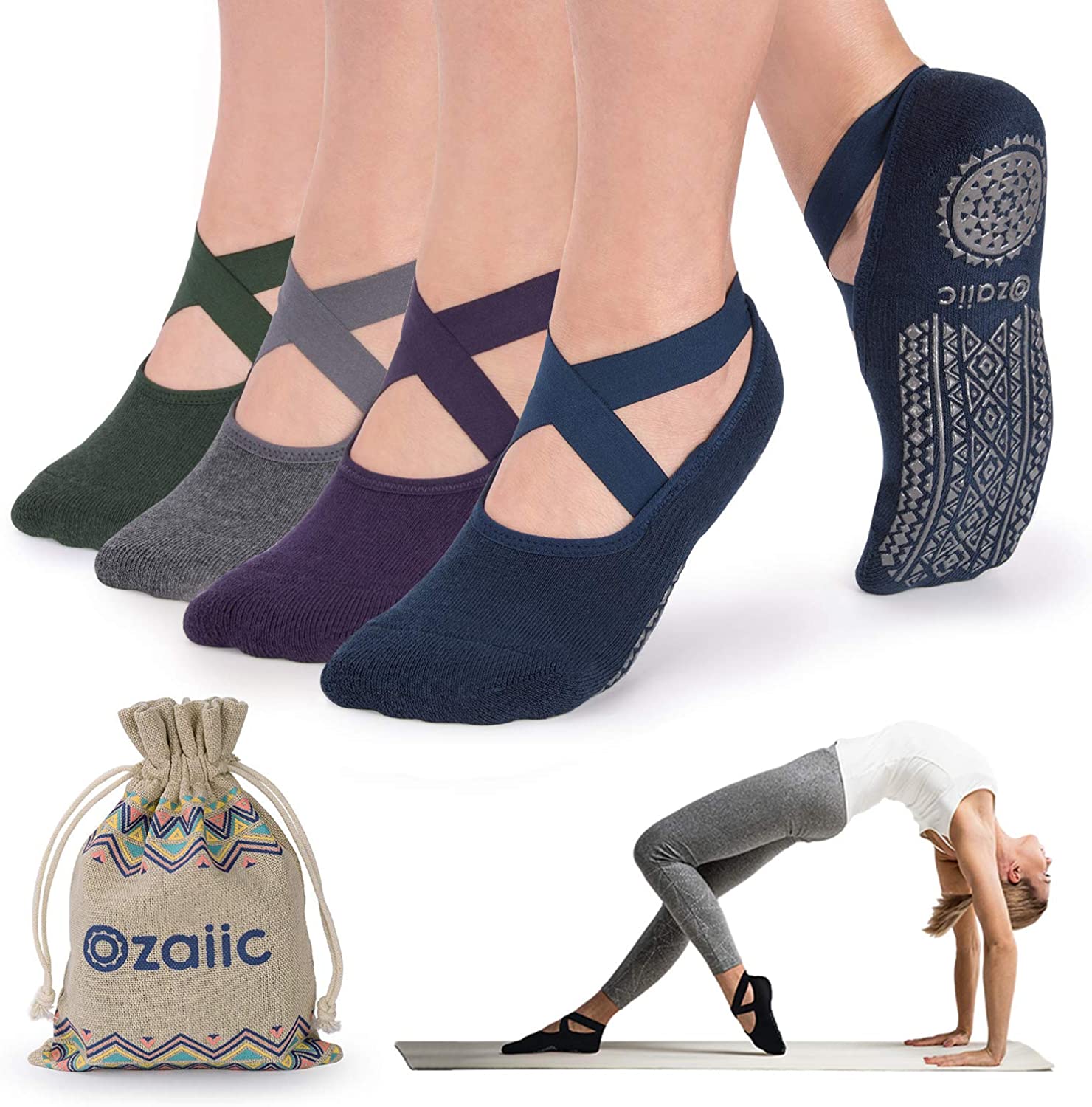 Calcetines antideslizantes para yoga, pilates, barre, fitness, hospital, 4  unidades
