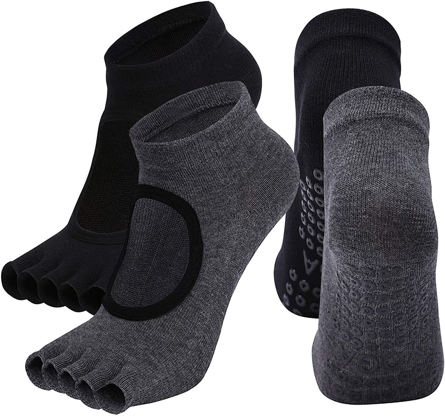 Calcetines de yoga para mujer Antideslizante Fitness Pilates Ballet  Calcetines de algodón (Negro)